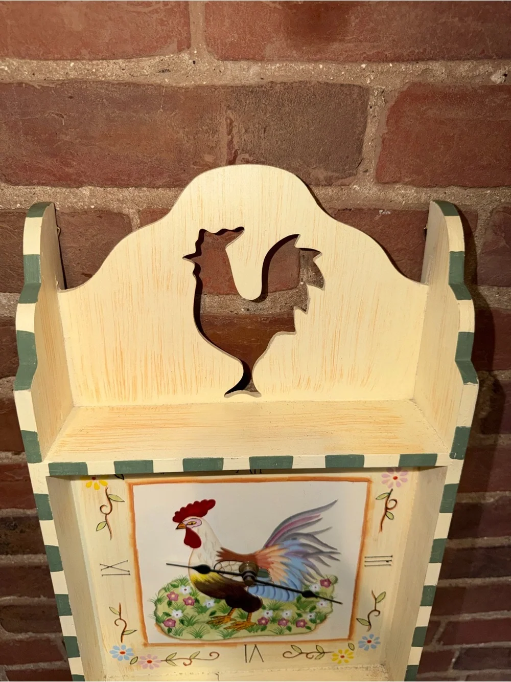 Hand-Painted Rooster Wall Clock Cabinet Decor Farmhouse Cream & Pastel Accent